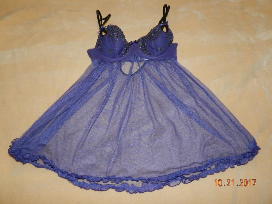 Frederick's of Hollywood Purple Sheer Babydoll Nightie Negligee Size M Medium