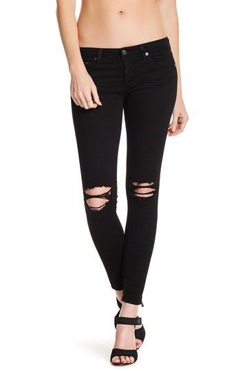 New  $225 AG Distressed Super Skinny black Jeans size 27