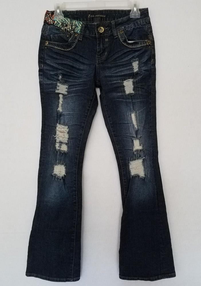 Z CO Premium Sz 7 Womens Jeans Low Rise Distressed Dark Denim Embellished Pants