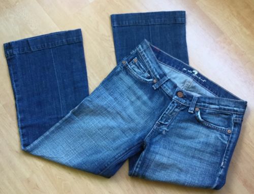 7 For All Mankind Women SZ 26 Dojo Capri Medium Wash Wide Leg Denim Jeans