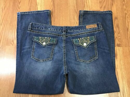 Seven7 Women's Jeans Bootcut SZ 24 Inseam 32 Medium Wash Embellished Pockets