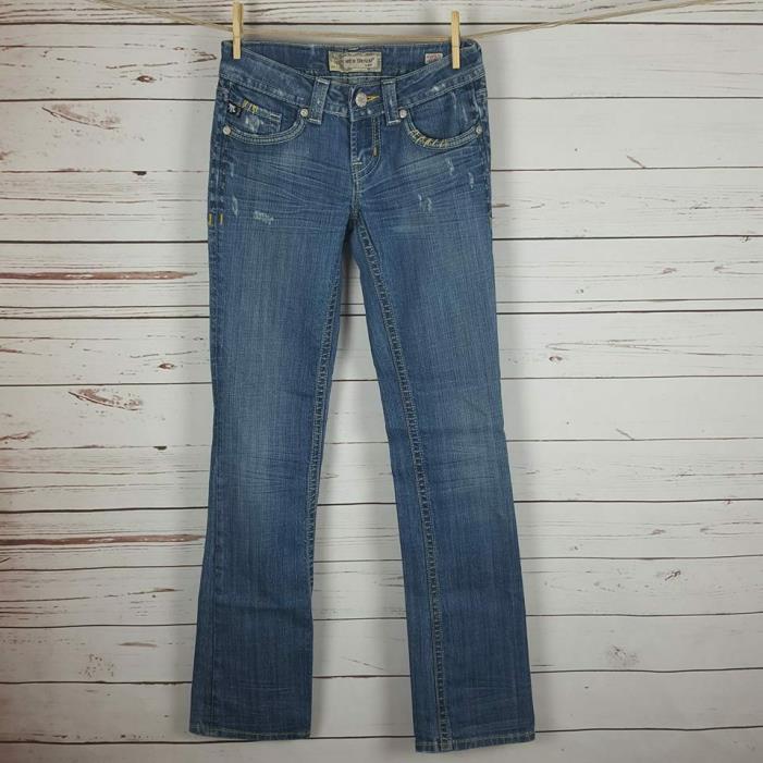 MEK Denim Acapulco Straight Distressed Sandblasted Embellished Jeans 25