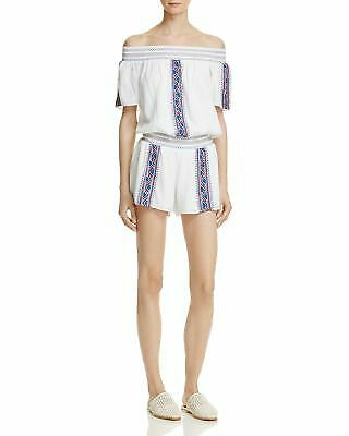 PARKER $242 Womens New 1191 White Printed Embroidered Short Sleeve Romper M B+B