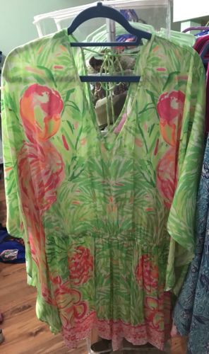 EUC Size Large Lilly Pulitzer Mai Romper Tiki Pink Flamingo Engineered