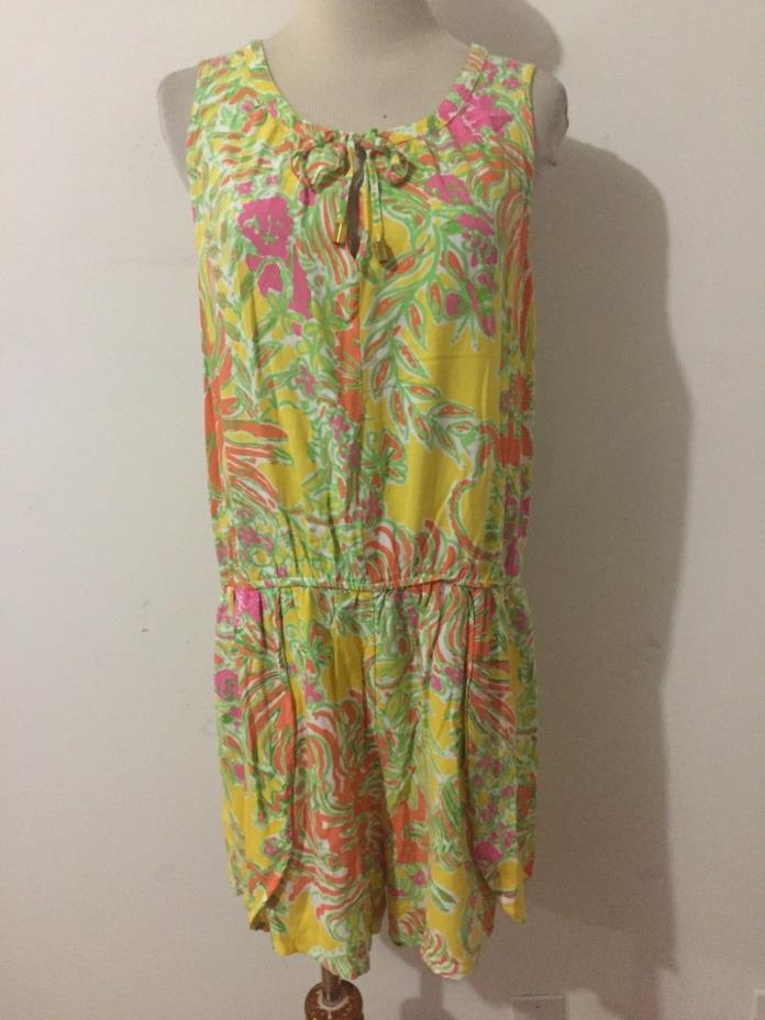 Lilly Pulitzer Key-Hole Romper White Yellow Orange Pink Green Tropical Floral XL