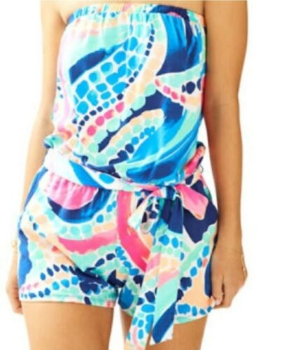 Lilly Pulitzer Ritz strapless romper size M in Ocean Jewels excellent used condi
