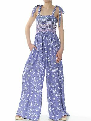 FREE PEOPLE $148 Womens New 1052 Purple Floral Wide Leg Jumpsuit XS B+B