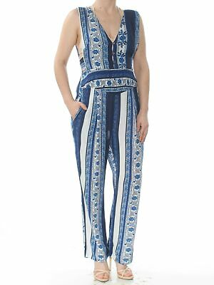 FREE PEOPLE $128 Womens New 1435 Blue Striped Sleeveless V Neck Jumpsuit 6 B+B