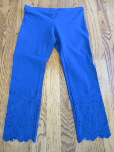HUE Eyelet Trim Cotton Carpri Leggings RIVIERA BLUE sz Small $34