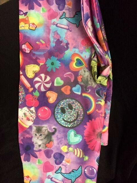 No Boundaries Leggings Size Small 3/5 Pink Purple Candy Cats Donuts Cupcakes