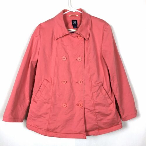Gap Maternity Medium Jacket Pea Coat Pink Coral Buttons Long Sleeve