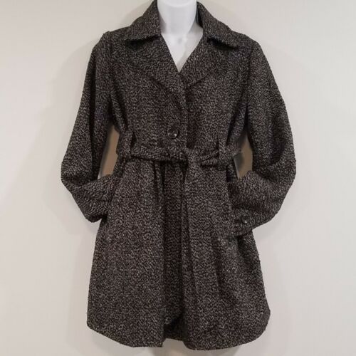 Liz Lange Maternity Small Wool Dress Coat Jacket Button Up Gray Black Tie Waist