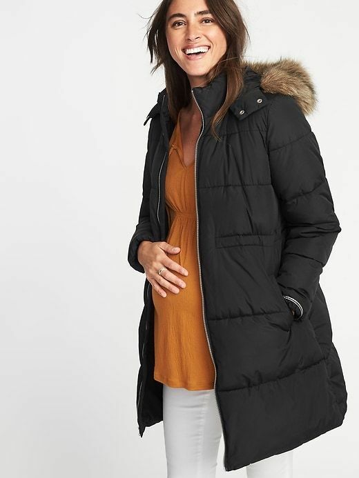 Old Navy Maternity Long-Line Hooded Frost-Free Puffer Jacket, Black, Size M, NWT
