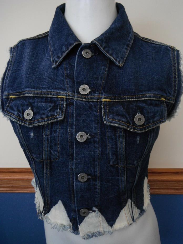 RARE GAP late '90's made in ITALY painted indigo distressed cropped denim vest S