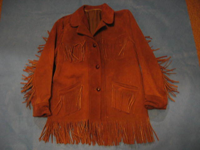 RAWHIDE COAT / JACKET with FRINGED TASSELS - WOMEN'S SIZE LARGE 10 TO 12