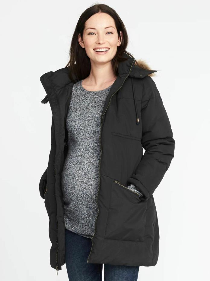 Old Navy Maternity Faux Fur Hooded Frost Free Parka Jacket Coat Large Black NWT