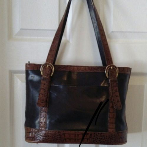 Brahmin Tote/Shoulder Bag Black/Brown Croc Leather