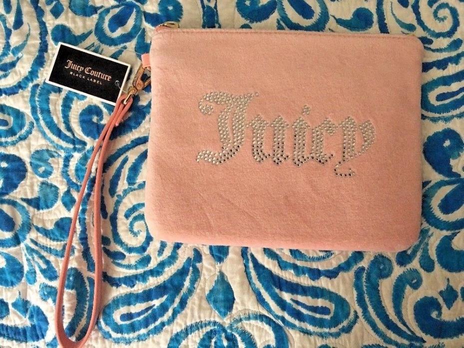 Juicy Couture Wristlet Purse Zipper Pouch Handheld Pink Velvet Bling Clutch $198