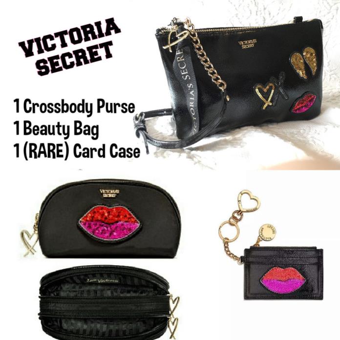 Victoria's Secret Runway Patch Card Case Crossbody & Beauty Bag??3pc SET