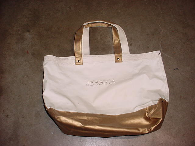 HUGE Bath and Body Works JESSICA Personalized Tote Bag Gold Metallic Base Tote