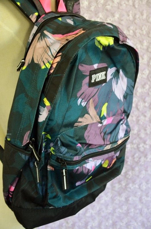 Victoria Secret PINK Campus Backpack Black Floral Print Tropical New with Tags