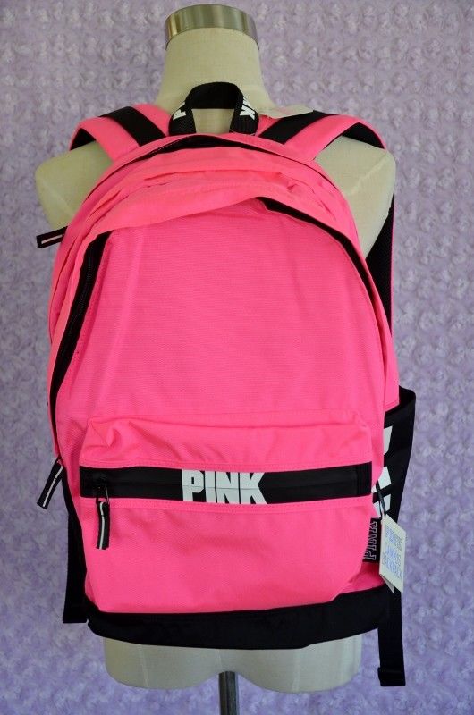 Victoria Secret PINK Campus Backpack Pink Black with Logo Solid - New with Tags