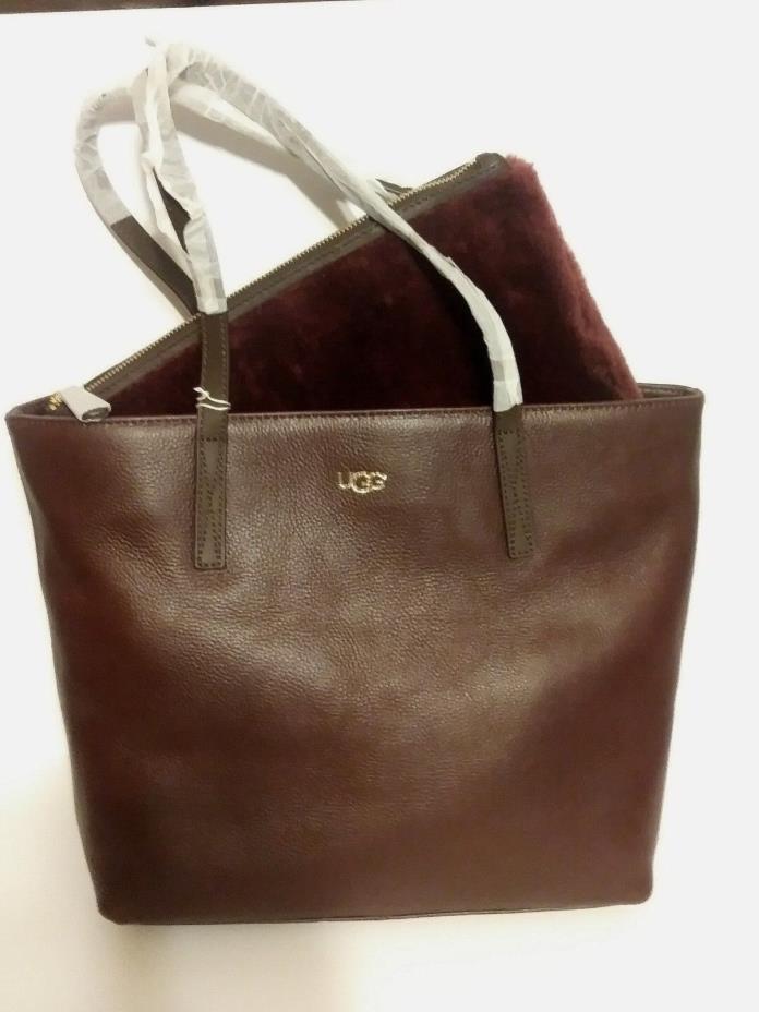 NWT UGG Australia Sera brown Leather Tote purse Bag w/ Sheepskin tablet pouch