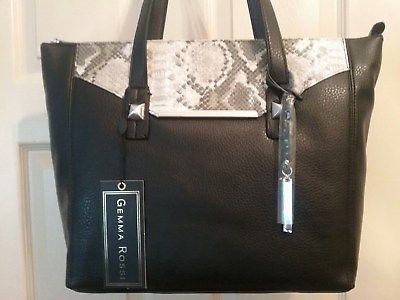 Gemma Rossi Womens Eva Tote Handbag w/Snakeskin Design  MSRP $68  Black  (T001K)