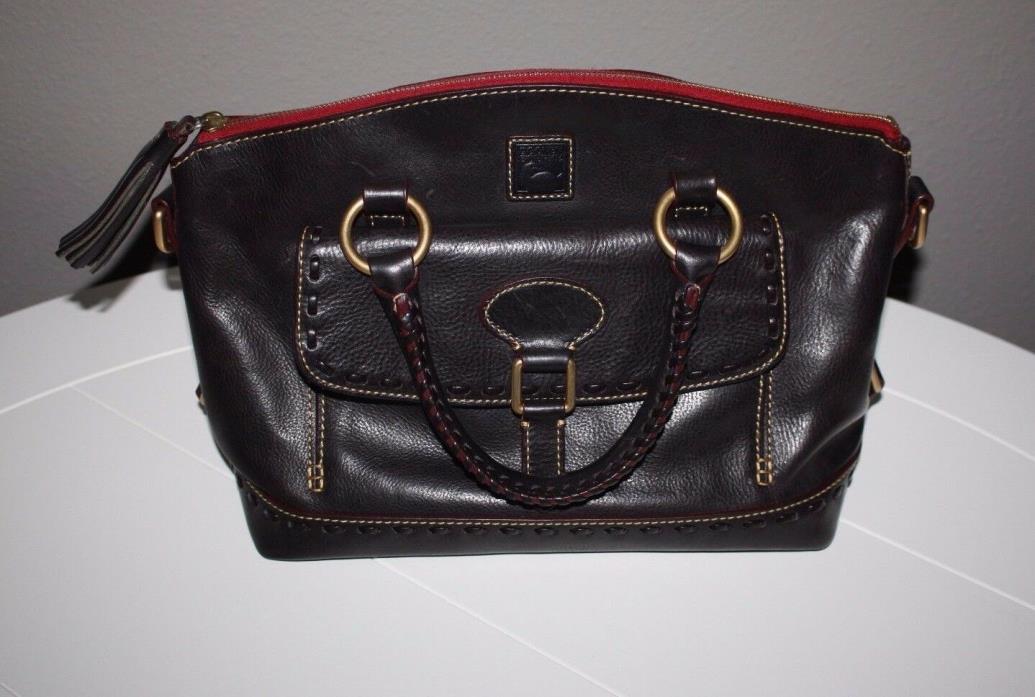 Dooney & Bourke Medium Black Florentine Satchel Front Pocket Ziptop Handbag