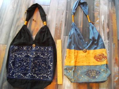Bohemian fun 2 silk, linen, cotton purses.  Both handbags have sequins, beads++