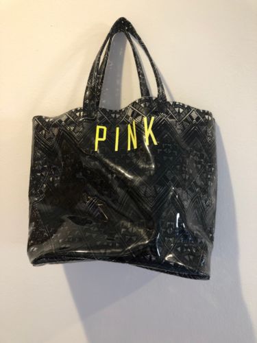 Victorias Secret Pink XL Clear Aztec Jelly Tote Beach Bag Wallet Duffle Mini Zip