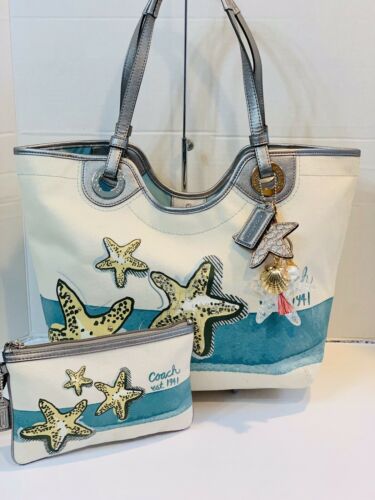 Coach Starfish Nautical Tote Canvas HandBag Beach And Matching Wristlet