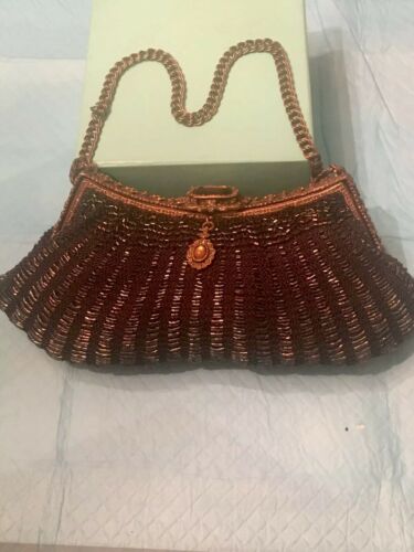 CLARA KASAVINA Hand Made Brownish Bronze Knit Evening Bag Purse