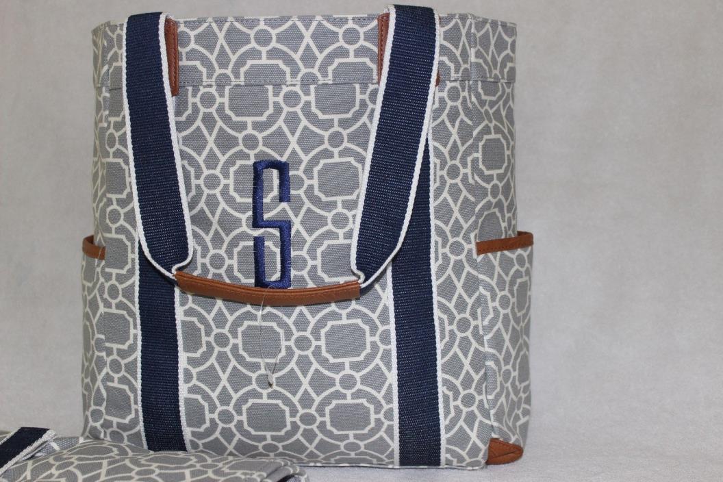 Pottery Barn Gray Navy Harper Cotton Canvas Diaper Tote Bag NWOT Free Shipping S