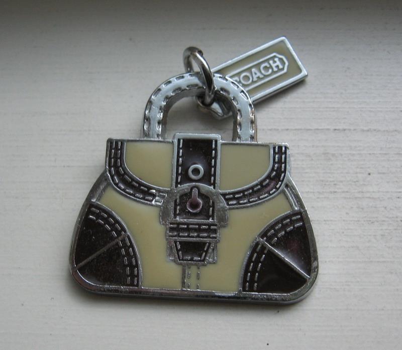 Brown / Tan Enamel Metal Purse Fob Handbag Charm