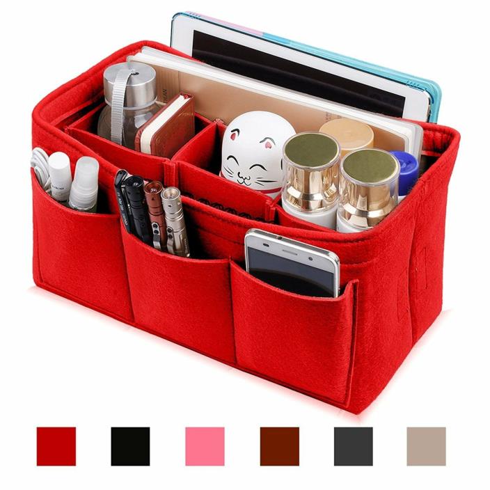 Medium Handbag Organizer Bag Purse Felt Insert Red Tot Rack Multi Pocket Tot Red