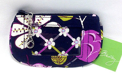 Vera Bradley Floral Nightingale Clip Zip ID Case Luggage Tag Coin Purse Navy New