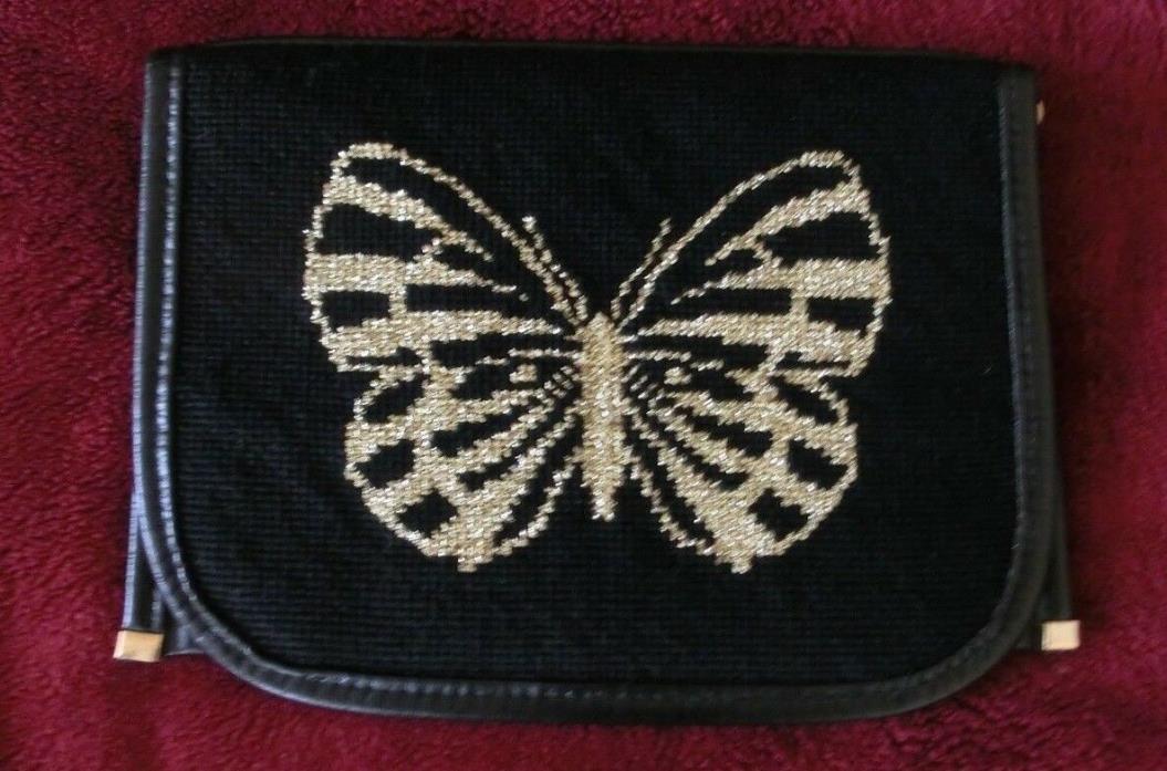 Needlepoint Butterfly Mini Purse Zippered Bag Hand Stitched Wallet