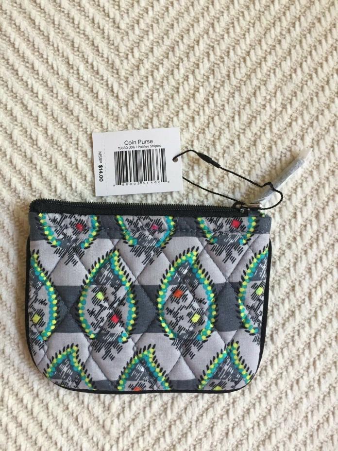 Vera Bradley Coin Purse Paisley Stripes NWT Zip Top MSRP $14 Great Size Easter