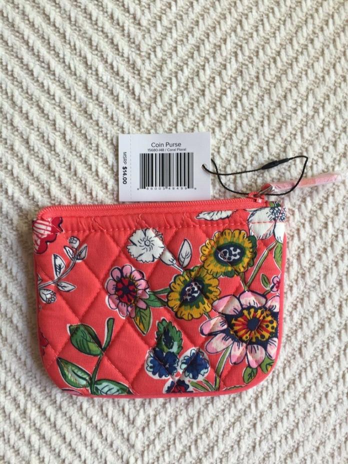 Vera Bradley Coin Purse Coral Floral NWT Zip Top MSRP $14 Great Size Easter Gift