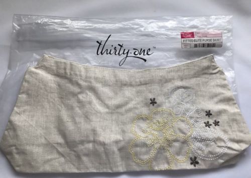 Retired Thirty-One Purse Fitted Skirt Elite Style Embroidered Design Taupe R