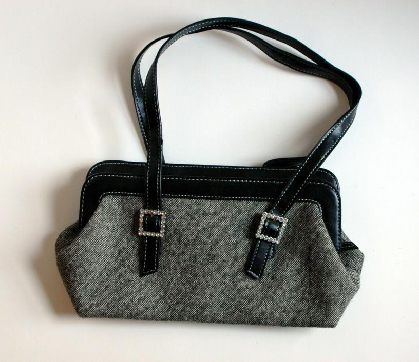 Amanda Smith Handbag Purse Satchel - Tweed Charcoal w/Black Trim