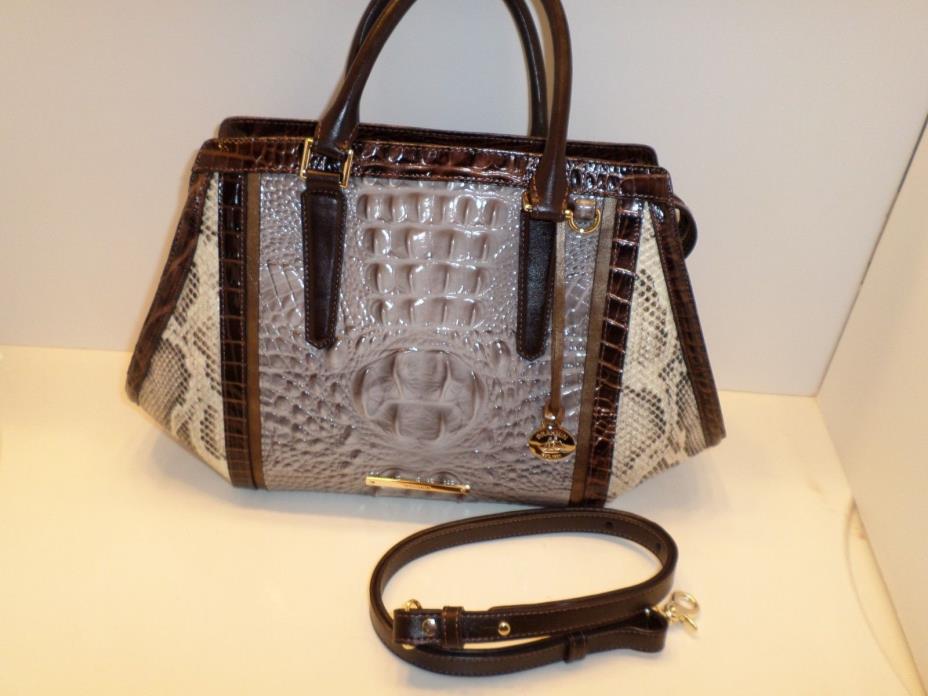 BRAHMIN ARDEN Satchel Quill Ravenna Gray Snake Embossed Leather $445