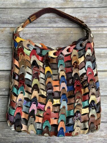Jesslyn Blake Recycled Leather Handbag Purse Hobo Boho Style Multicolor