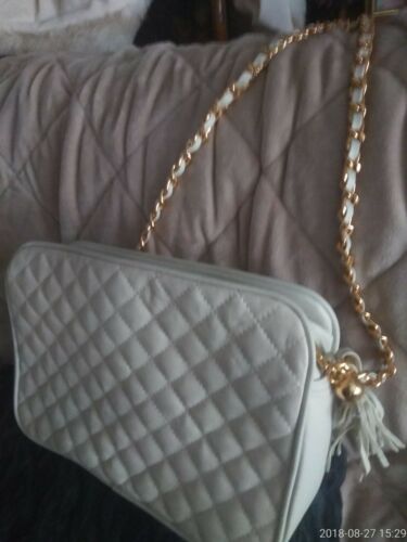 Ivory Quilted Cross Body Triple Entry Hand Bag 10x7x3
