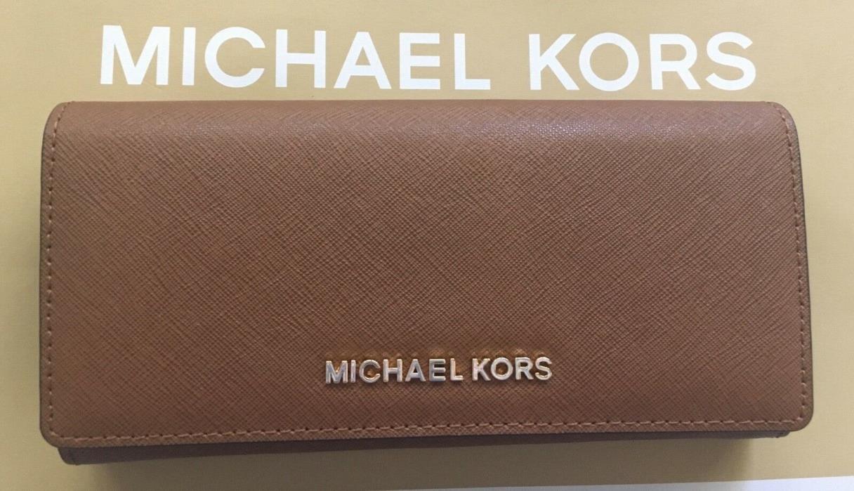 MICHAEL KORS LEATHER JET SET TRAVEL CARRYALL FLAP WALLET IN LUGGAGE NWT