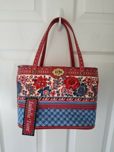 ISABELLA FIORE Red, White & Blue Floral Basket Bag NWT ??