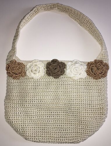 Lina Crochet Purse Floral Spring Summer Cream White Brown Butterfly Print Lining