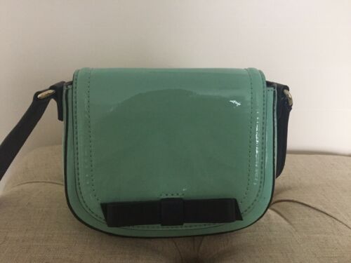 KATE SPADE | Mint-Green Patent Leather Pouch with Black Bow and Strap