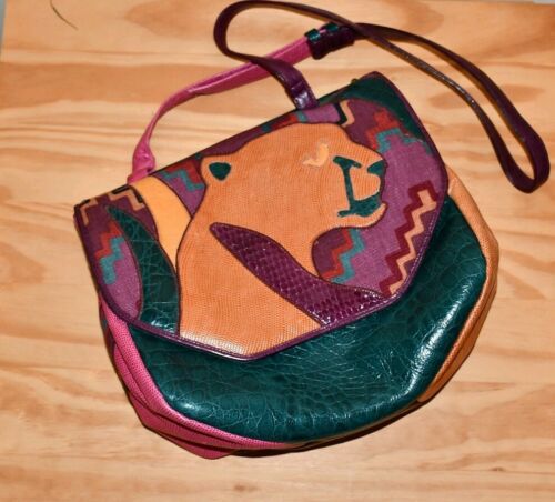 Vintage Sharif cheetah Geometric Purse Handbag Retro Colorful lion